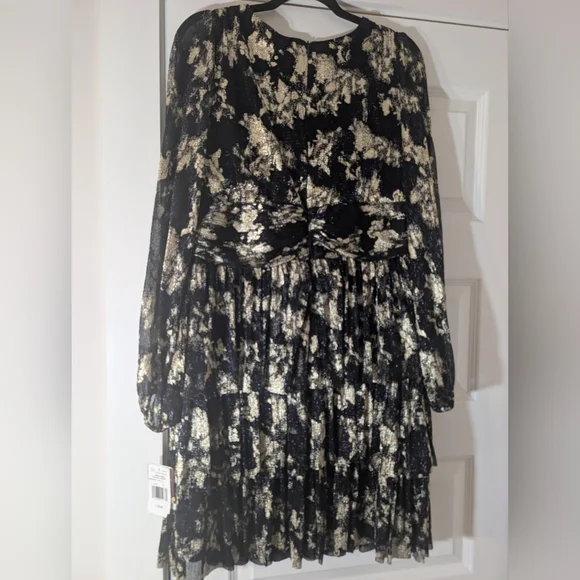 Taylor Black, Navy And Gold Long Sleeve Tiered Dress Size 16 - Picture 2 of 10